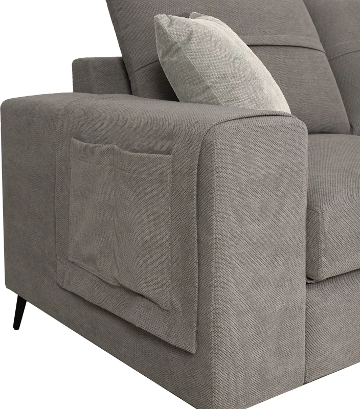 Kënd divan Montana, ngjyrë gri, jastëkë gri të çelët, 275x215x93cm