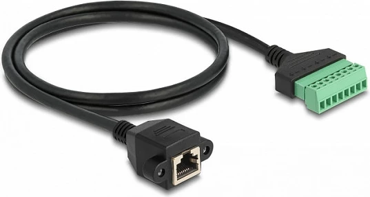 Adapter kabllo RJ45 Cat6 DeLOCK, femër në terminal block, 1 m, zi/gjelbër