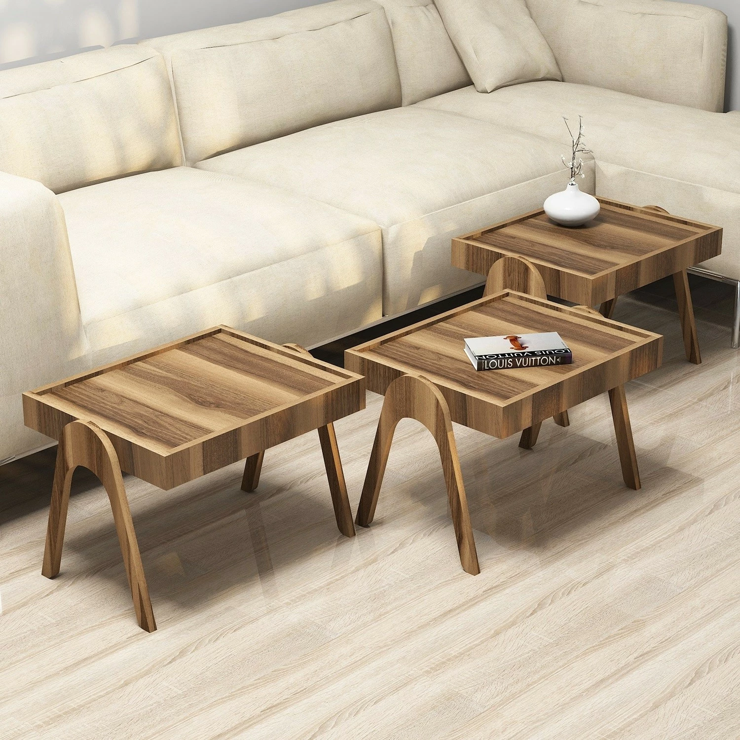 Set tavolinash të ndërlidhura Hanah Home, Roma, ngjyrë arre, 3 copë
