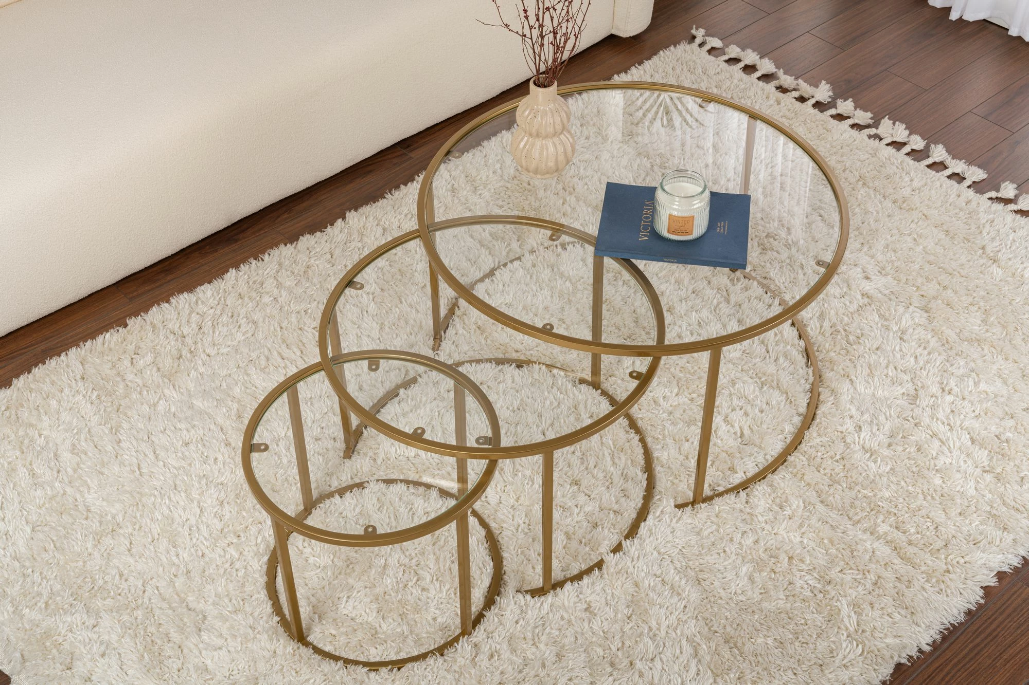 Set tavolinash kafe Nordure, Aurum - 80, 60, 42 - ngjyrë ari, transparente