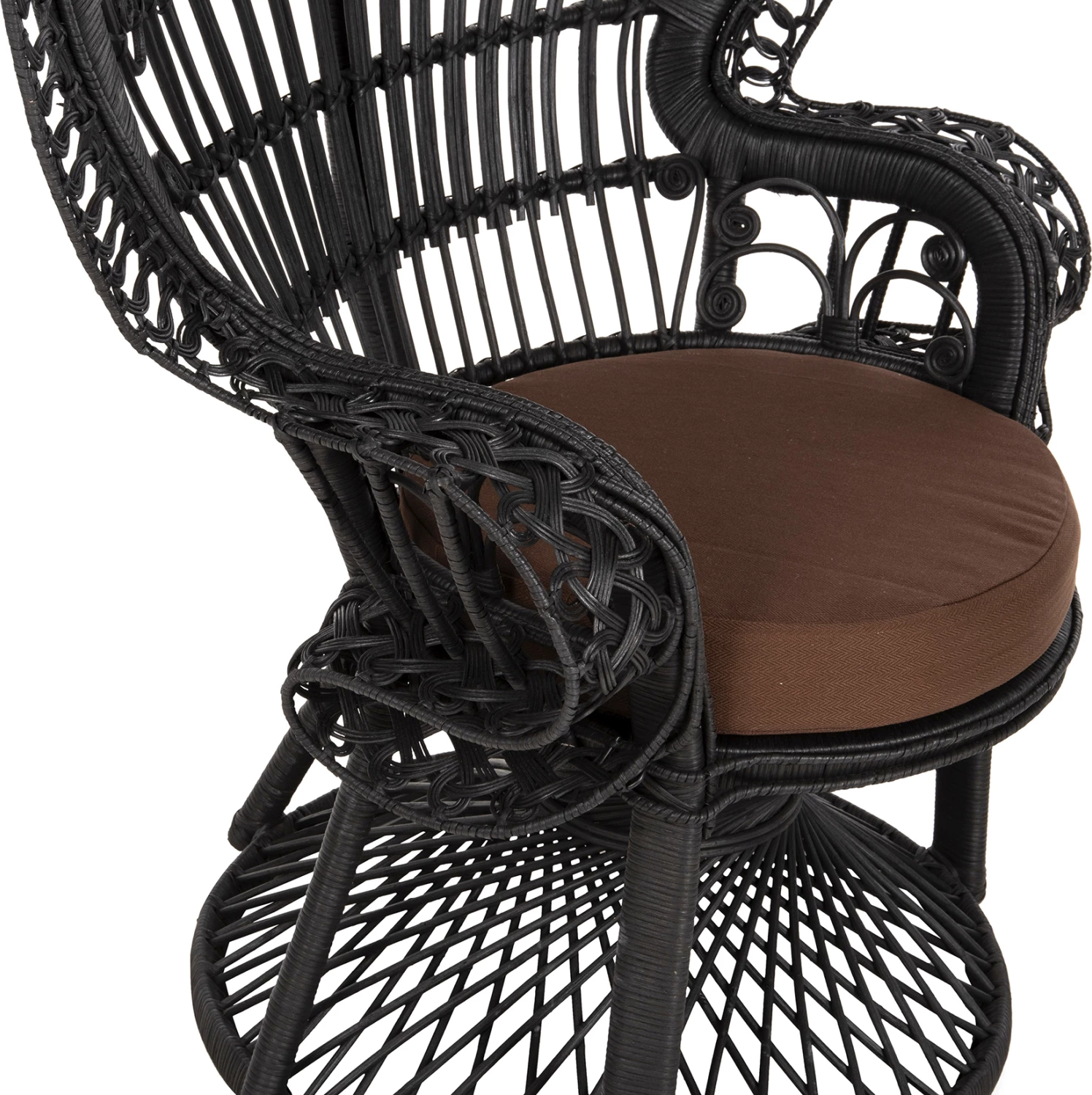 Karrige mbretërore palloi, FH9342.03, rattan, ngjyrë e zezë, jastëk kafe, 114x72x150H cm
