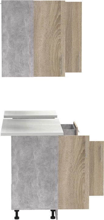 Njësi kuzhine Festa IV melamine, sonoma dhe sipërfaqe pune ngjyrë gri e lehtë, 160x60x85cm