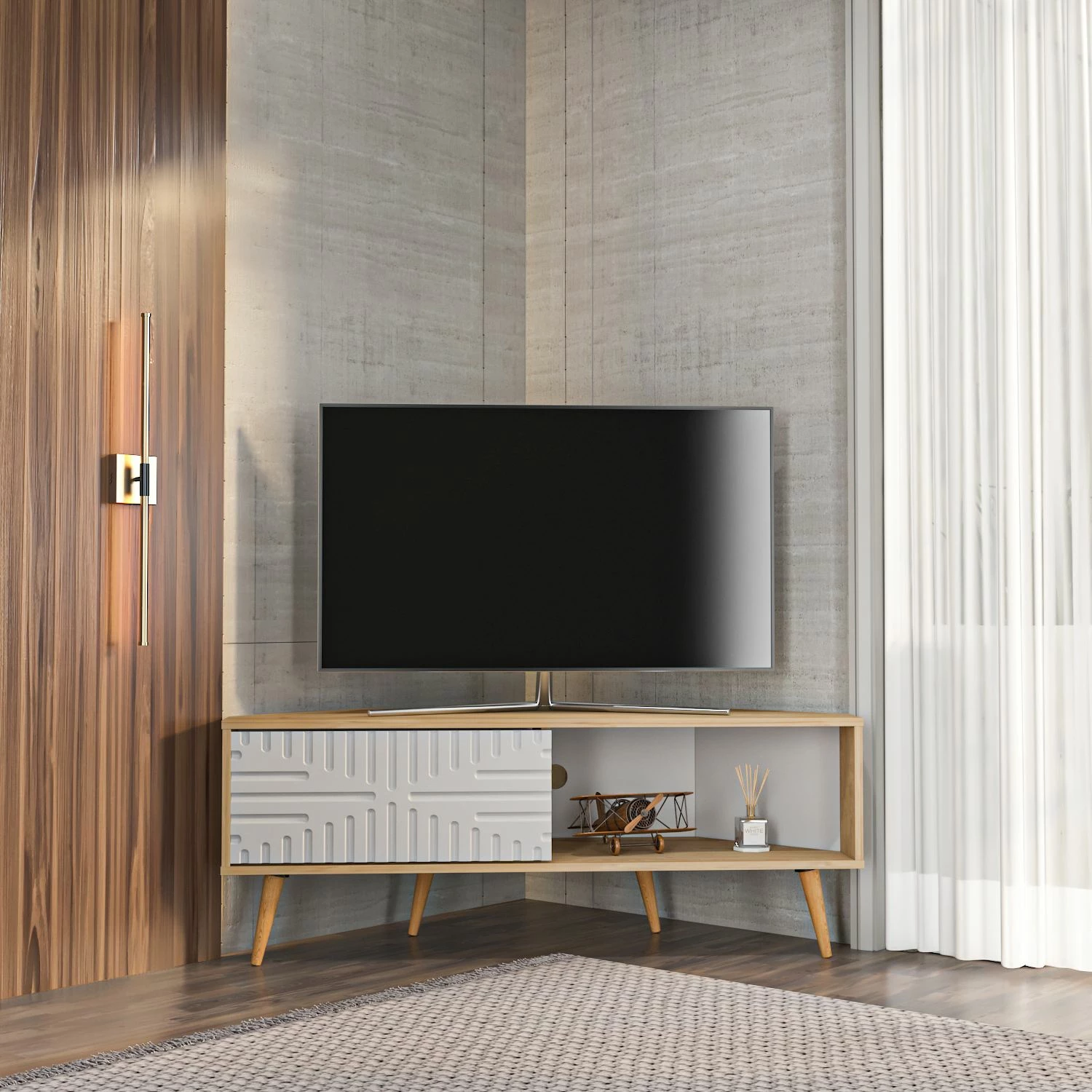 Komodë TV Skye Decor, ngjyrë lis safir, e bardhë