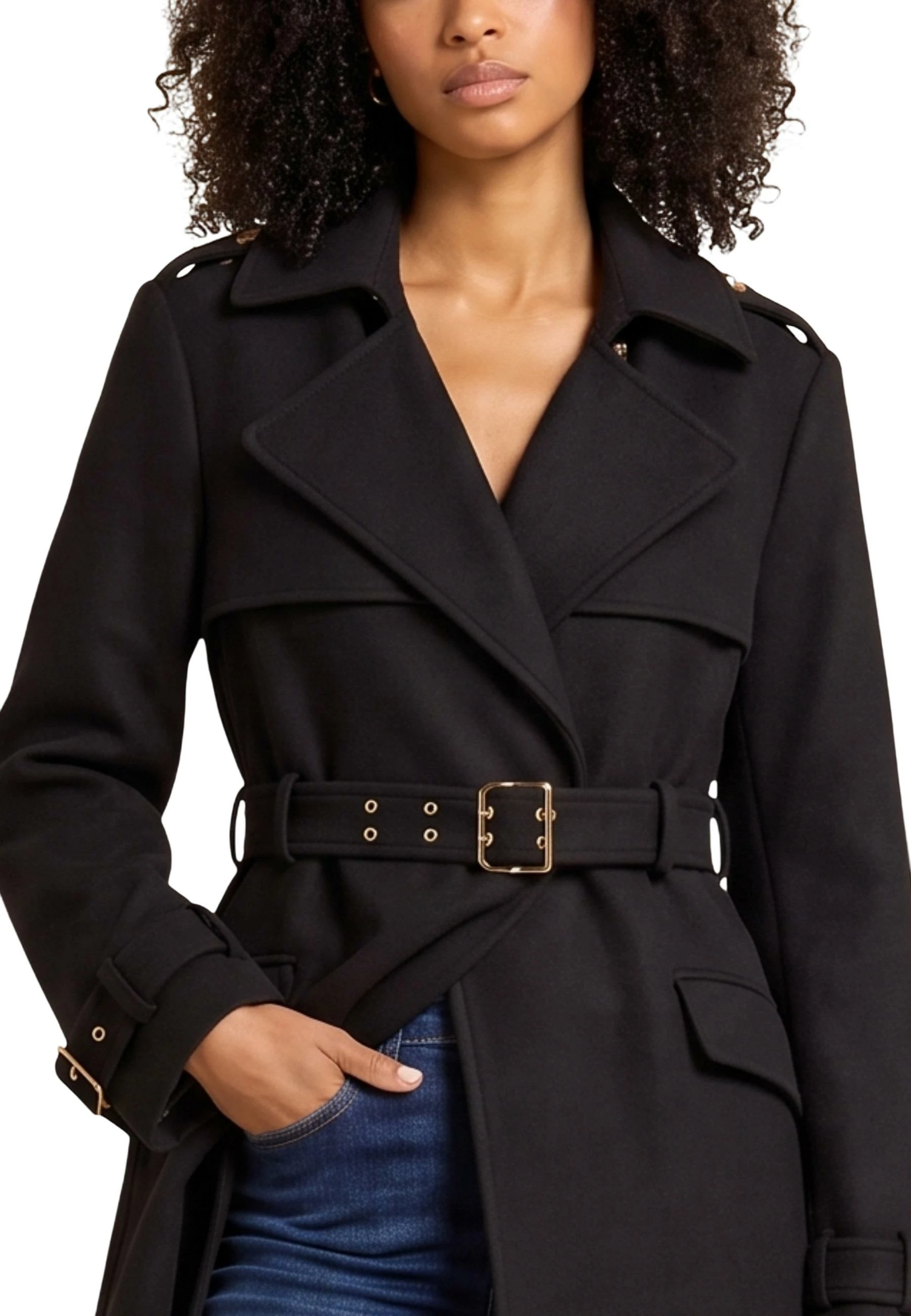 Pallto trench për femra Guess EVE Melton Trench W6BL51 W4138, e zezë [Madhësia: XXL]