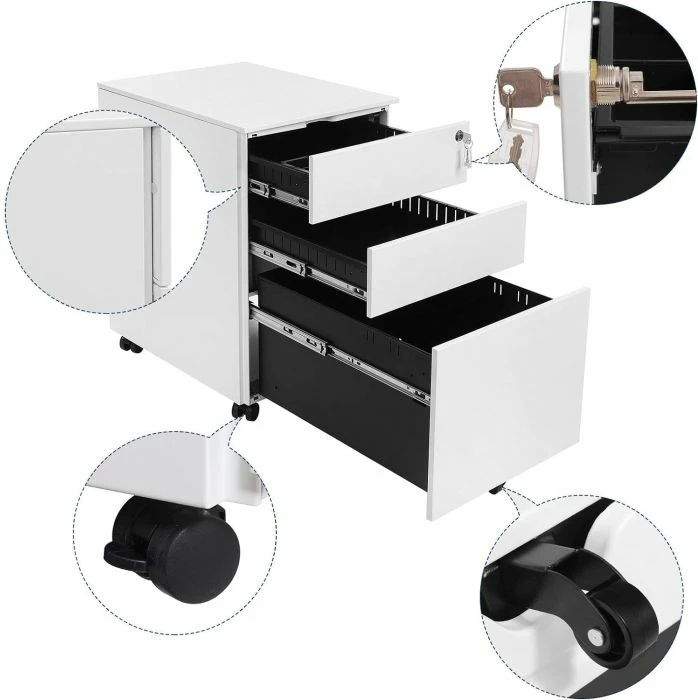 Kabinet zyre me rrota SONGMICS OFC60WT, 3 sirtarë, çelik, 39 x 52 x 60 cm, i bardhë
