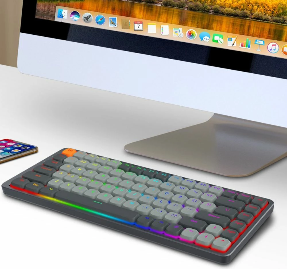 Tastierë mekanike wireless Redragon Azure K652GG RGB Pro K652GG, 75% (84 taste), low-profile, red switch, RGB, tri-mode Bluetooth/2.4GHz/USB, gri e errët