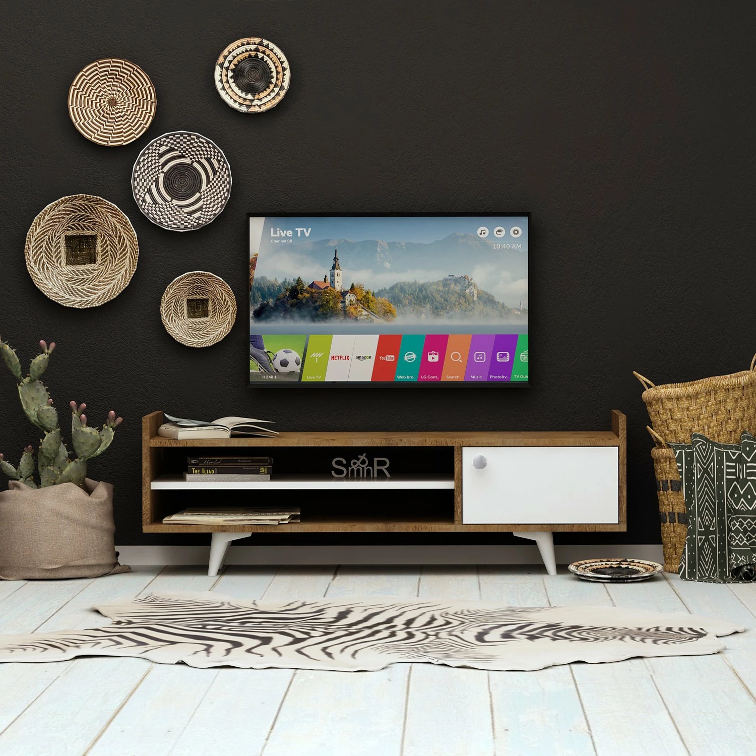 Komodë TV Hanah Home, Ticaba, ngjyrë lis dhe e bardhë, 120x47x35 cm