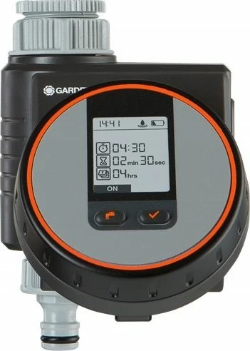 Kontroller ujitjeje Gardena Flex 01890-29, lidhje 3/4\" (26.5 mm), me bateri, ekran LCD, zi/gri me portokalli