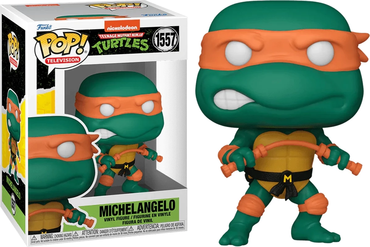Figurë koleksionuese Funko Pop TV Funko Teenage Mutant Ninja Turtles Michelangelo vinyl, jeshile/portokalli