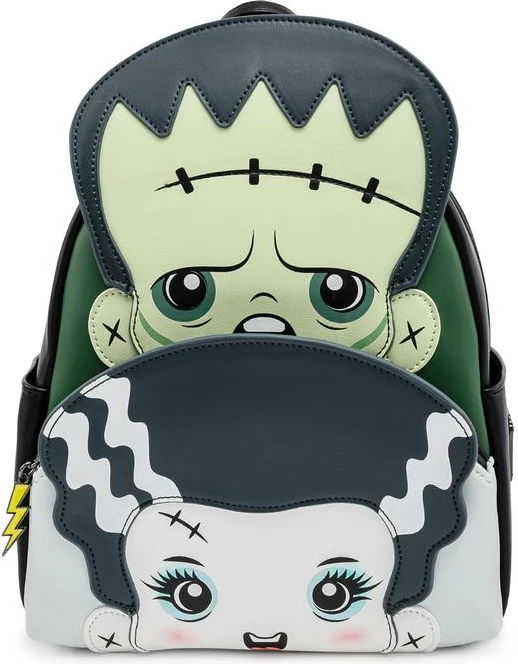 Çantë shpine mini Loungefly Universal Monsters Frankenstein & Bride of Frankenstein Cosplay, lëkurë vegane PU, 20.3x25.4x7.6 cm