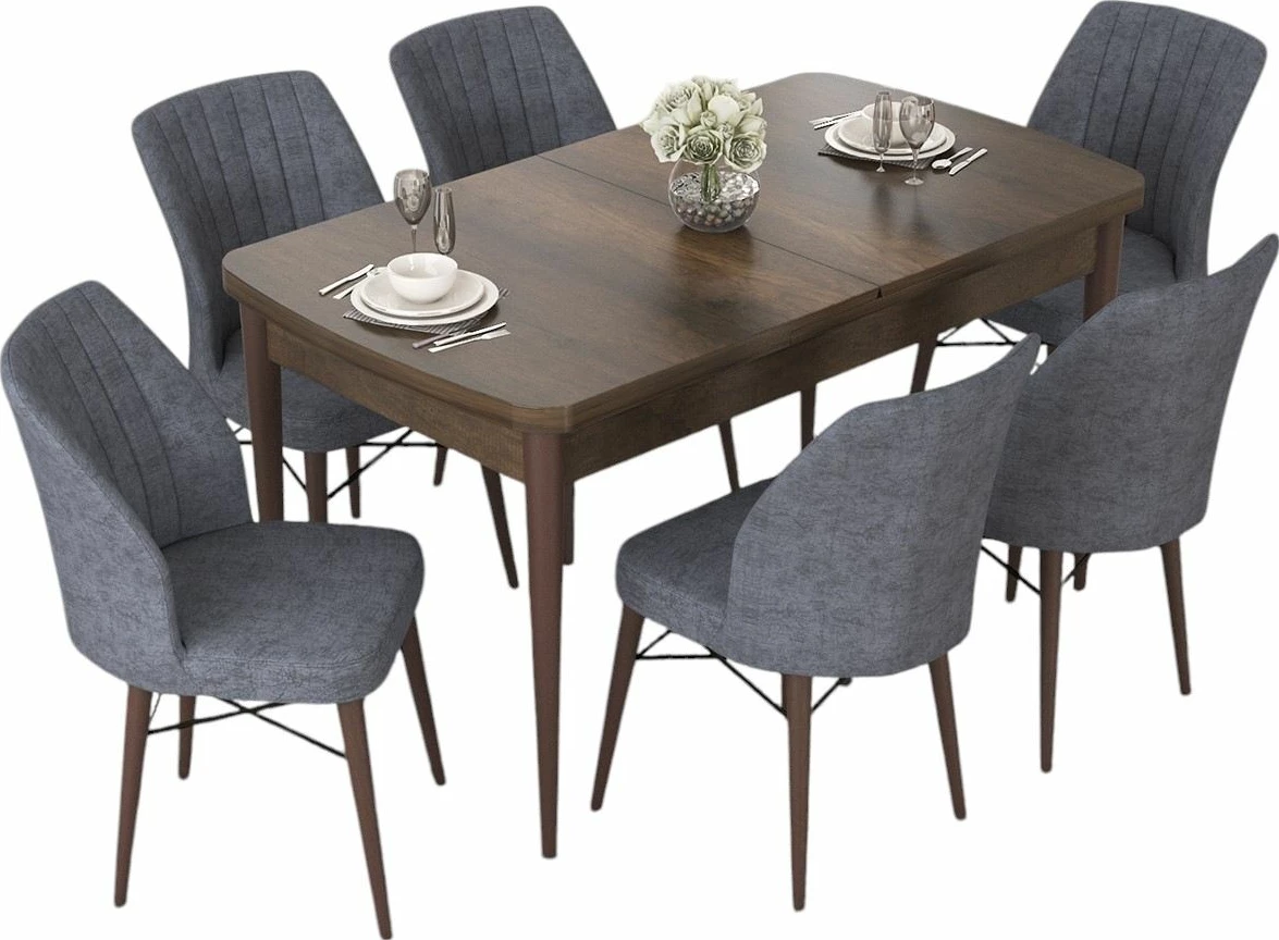 Tavolinë me karrige, zgjatshme, 7 copë, Skye Decor, ngjyrë barok & fume