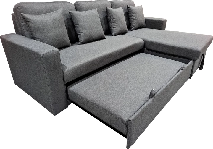 Divan qoshe me shtrat, me depo, i kthyeshëm, ngjyrë gri, Sorno, 224x146x90cm