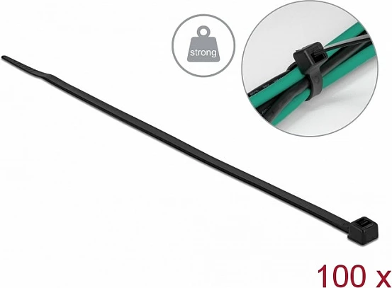 Lidhëse kabllosh DeLOCK 300 x 4.8 mm, 100 copë, të zeza