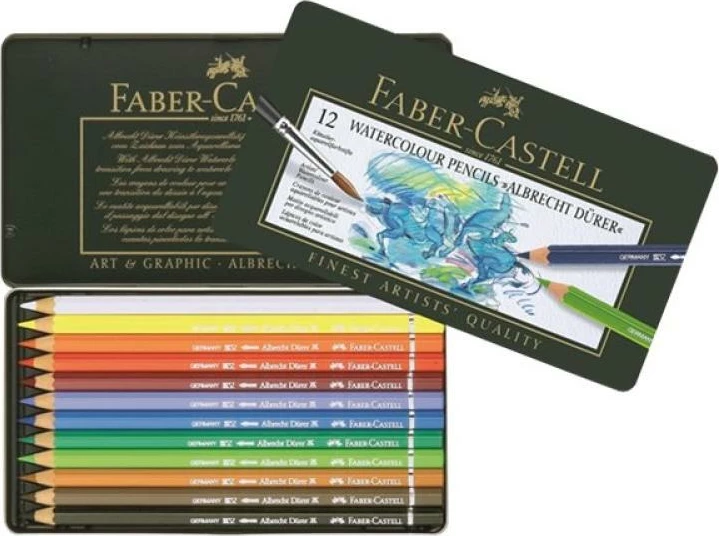 lapsa me ngjyra akvarel Faber-Castell Albrecht Dürer FC-117512, 12 ngjyra, kuti metalike, shumëngjyrëshe