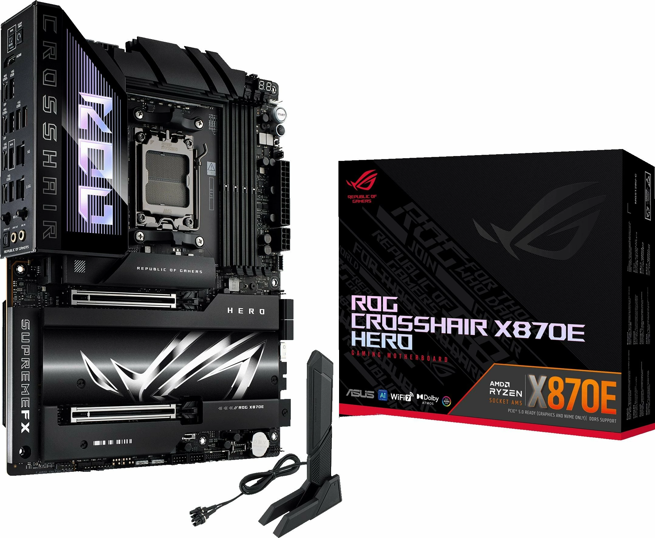 Pllakë amë Asus ROG Crosshair X870E Hero ATX, AM5, DDR5 deri 256GB, Wi‑Fi 7