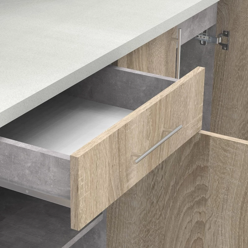 Njësi kuzhine Festa IV melamine, sonoma dhe sipërfaqe pune ngjyrë gri e lehtë, 160x60x85cm