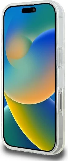 Mbështjellës Guess IML Glitter Circle MagSafe për iPhone 16 Pro 6.3", transparent