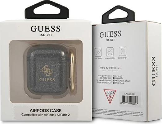 Mbështjellës Guess GUA2UCG4GK për AirPods 1/2, Glitter, i zi