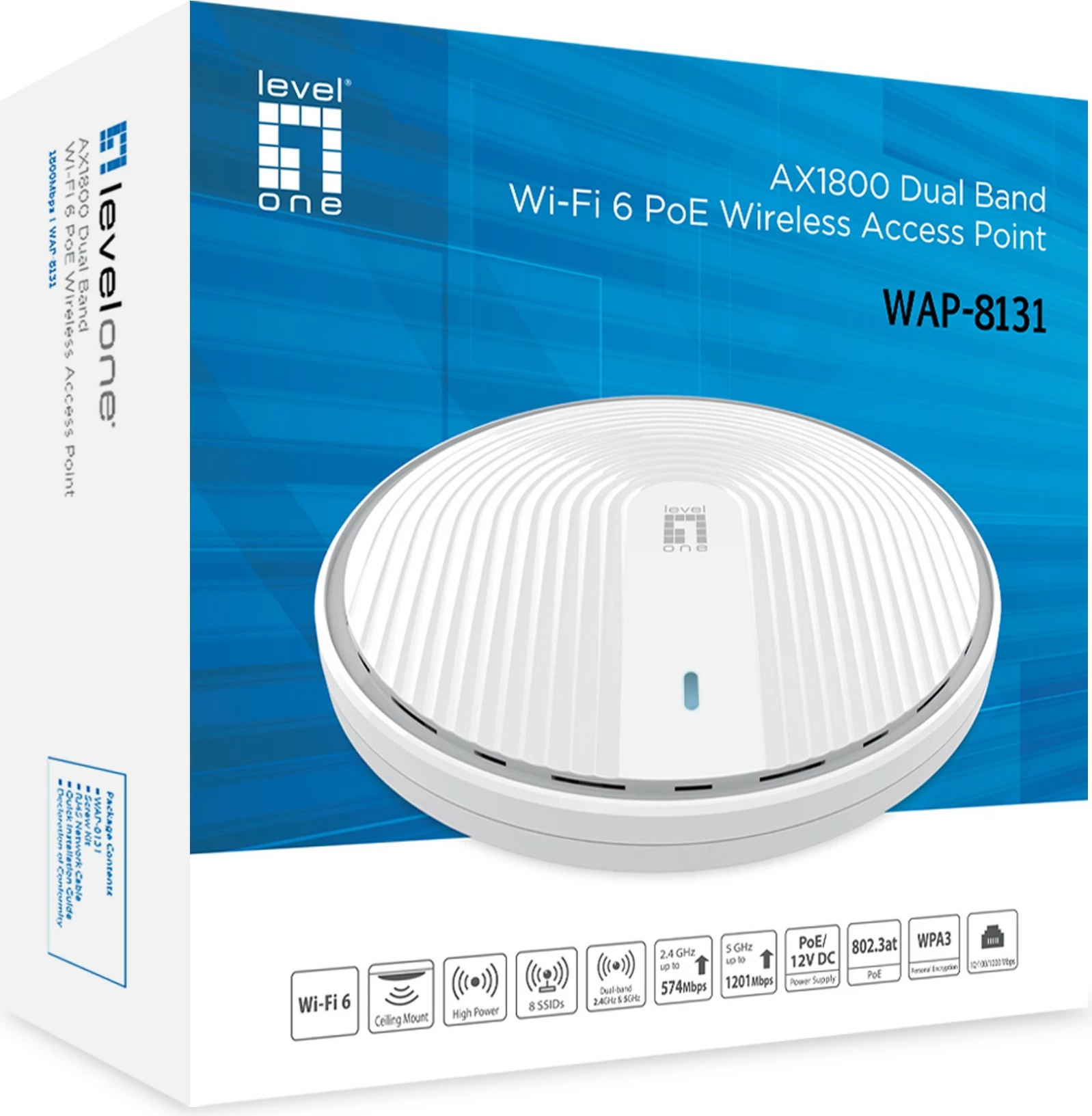 Access point LevelOne AX1800 Wi-Fi6 PoE, 2.4 GHz, 5 GHz, 1800 Mbit/s