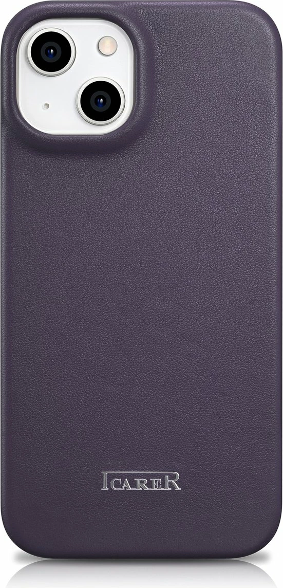 Mbështjellës iCarer CE Premium lëkurë, për iPhone 14 Plus, MagSafe, vjollcë e errët