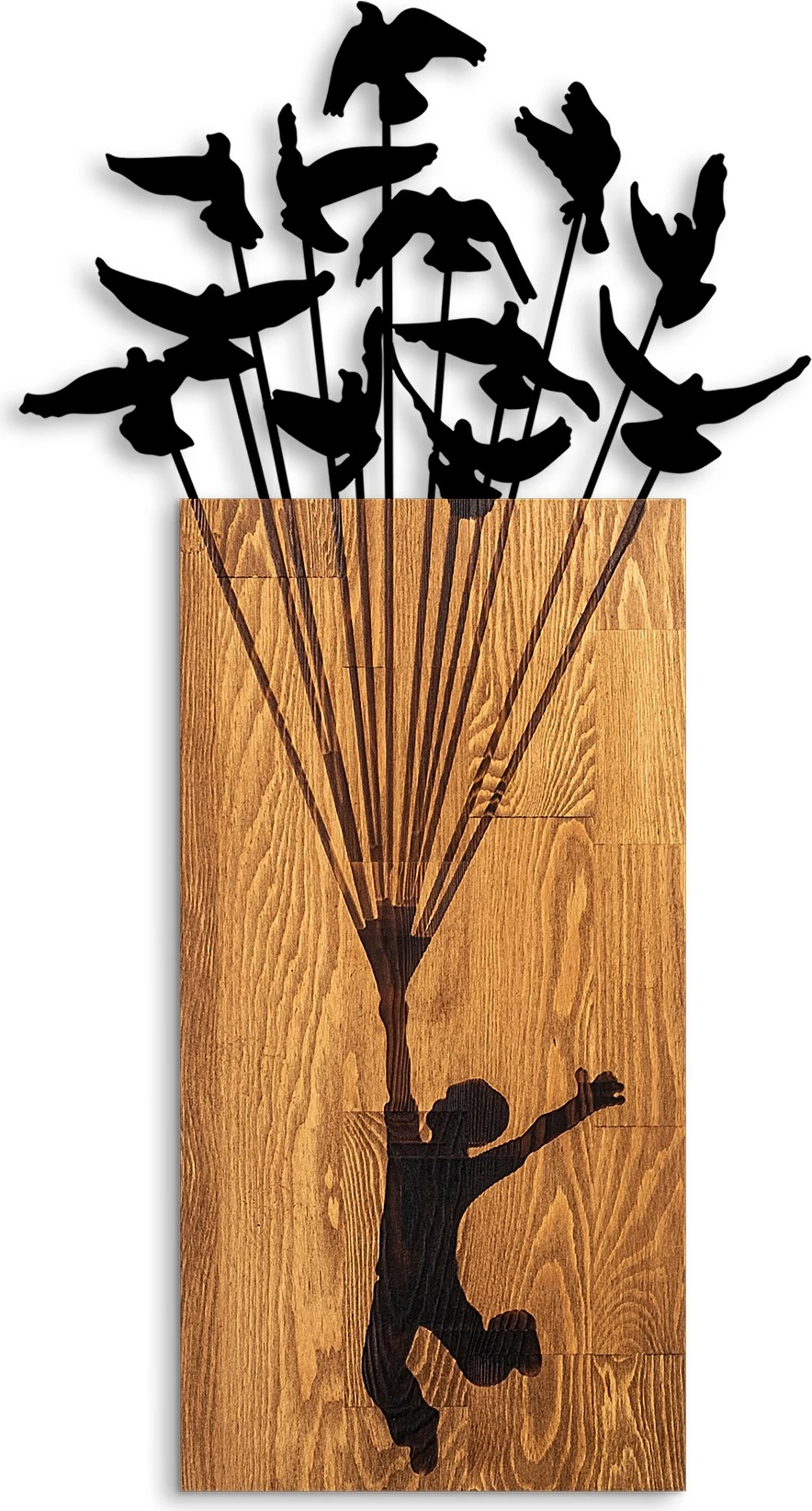 Aksesor dekorativ muri prej druri Wallity, Djaloshi fluturues 1, ngjyrë arre dhe e zezë, 45x86cm