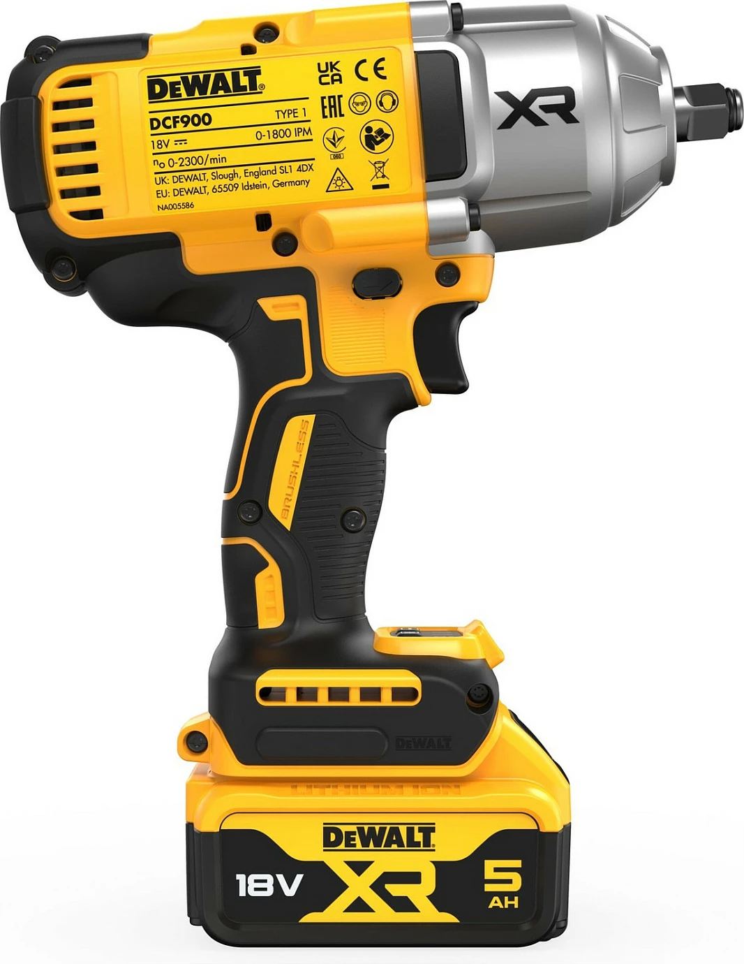 Çelës goditës DeWALT DCF900P2T-QW, brushless, 1/2", 18V, 5Ah, zi/verdhë