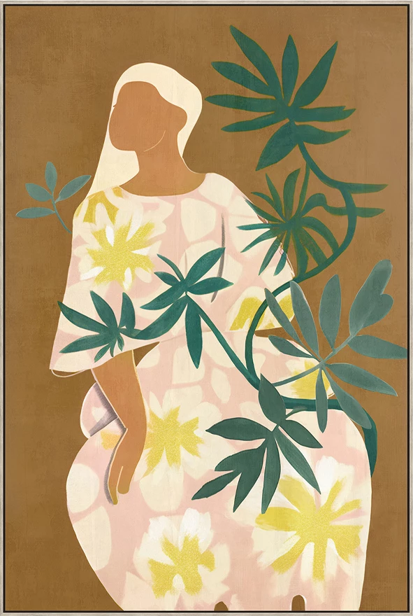 Pikturë dekorative Flower Lady, kanavacë, dru natyral, shumëngjyrëshe, 60x90x5cm