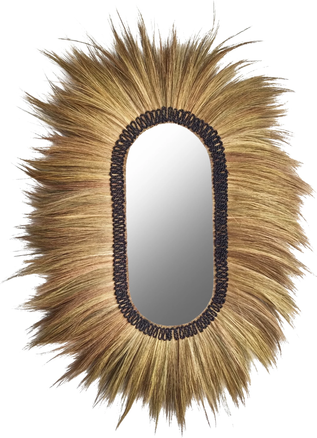 Pasqyrë muri ovale, fibra bari Rayung, ngjyrë natyrale dhe e zezë, 110x5x160H cm, FH7803