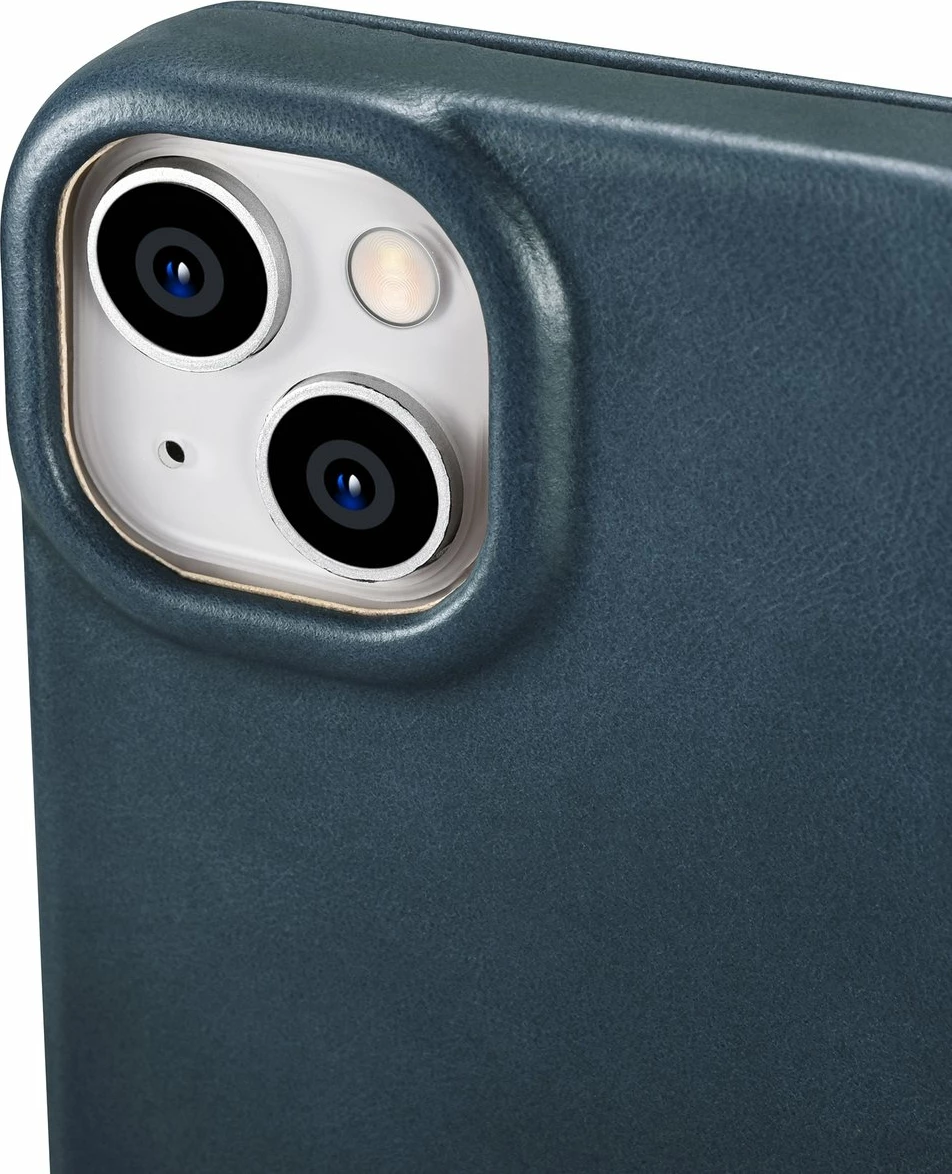 Mbështjellës iCarer Oil Wax Premium Leather Folio për iPhone 14 Plus, MagSafe, kaltër