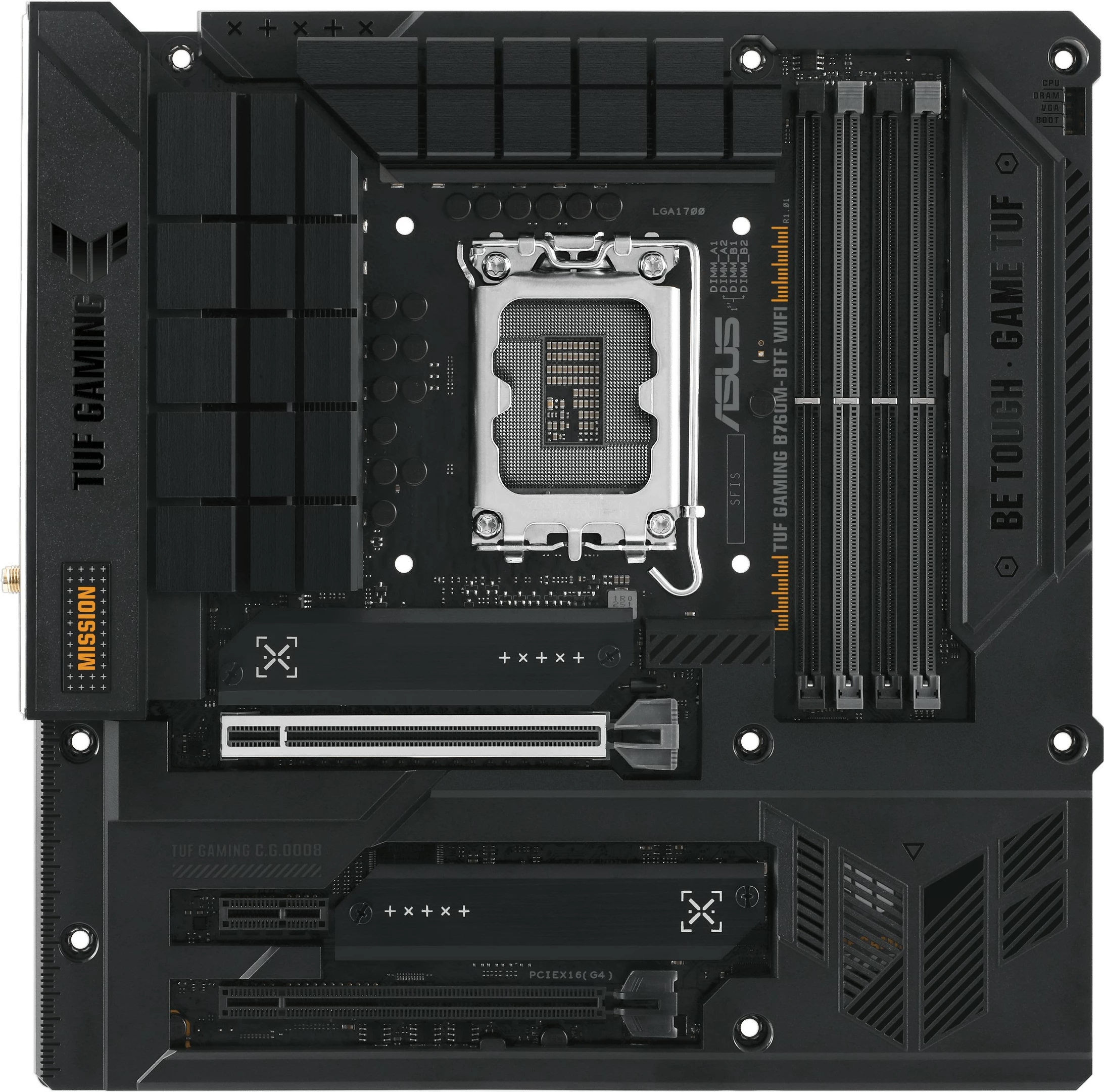 Pllakë amë ASUS TUF GAMING B760M-BTF WIFI, Intel, LGA 1700, DDR5, micro ATX