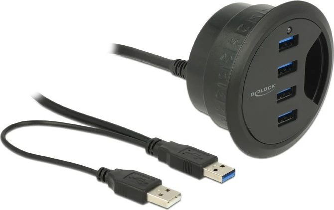 USB hub DeLOCK 62868, 4 porta, USB 3.2 Gen 1, 0.95m, e zezë