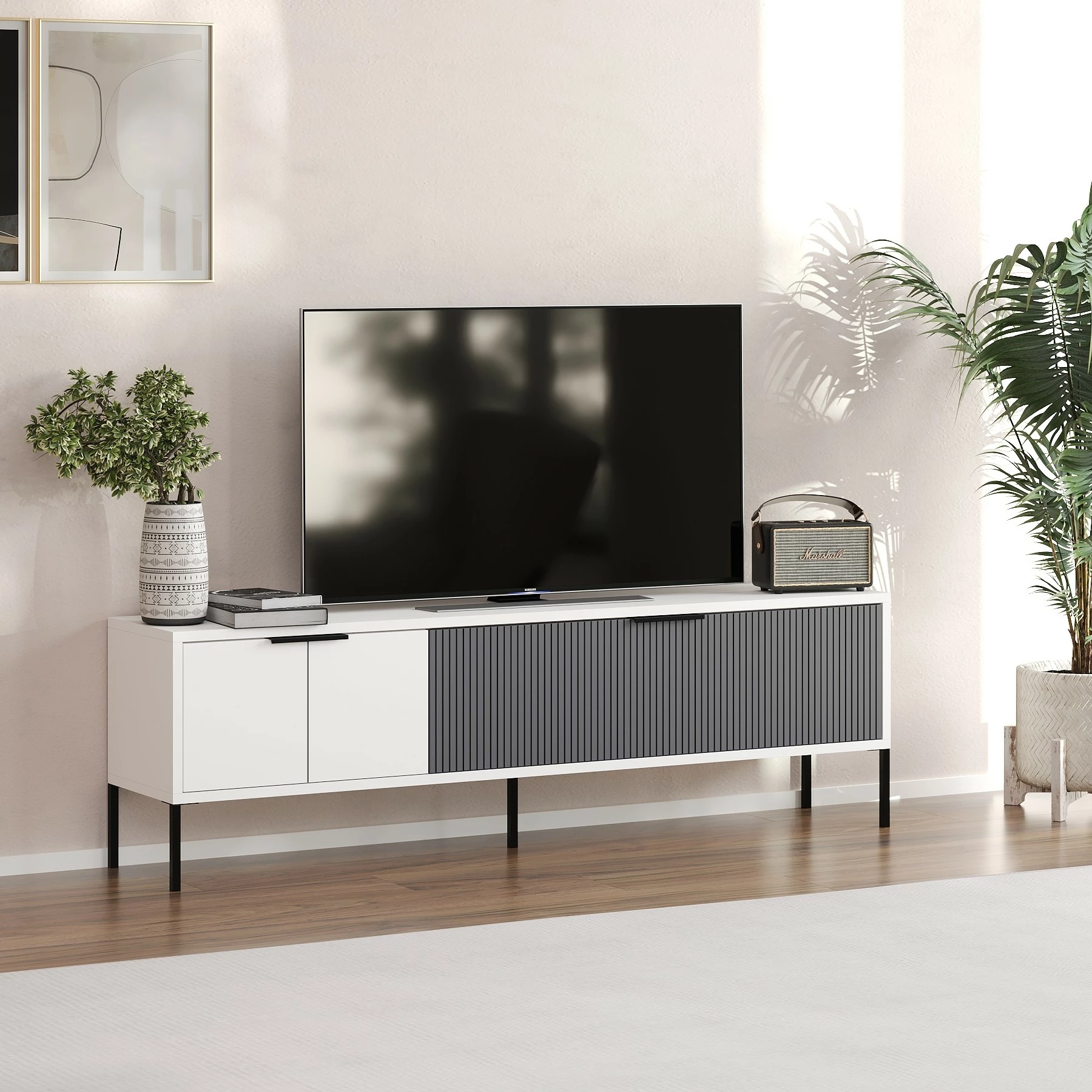Komodë TV Skye Decor, Noah, e bardhë dhe antracit