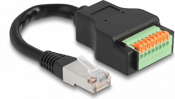 Adapter kabllo rrjeti DeLOCK RJ45 në bllok terminal 8-pin Cat5e 0.15 m, i zi