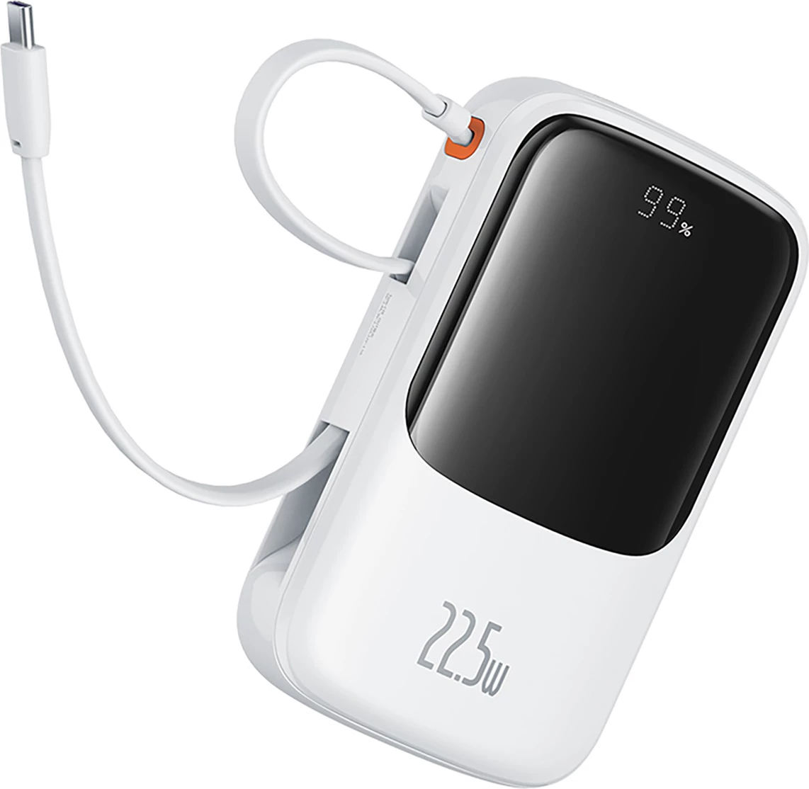 Powerbank Baseus Qpow Pro+ 10000mAh, 22.5W, me kabllo USB-C, Bardhë
