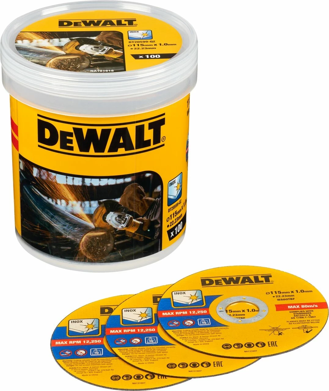 Disk prerës abraziv Dewalt DT20599, 115 mm, 1 mm, 22.23 mm, 100 copë