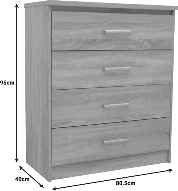 Komodë me 4 sirtarë Olympus, ngjyrë lisi të çelur, 80.5x40x95