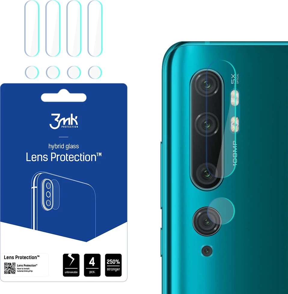 Xham hibrid mbrojtës për kamerë 3mk Protection Lens Protection për Xiaomi Mi Note 10, 4 copë