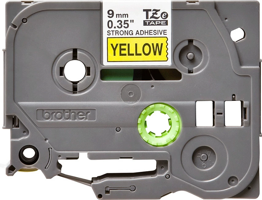 Shirit etikete Brother TZe-S621, 9 mm, 8 m, ngjitës i fortë, e verdhë