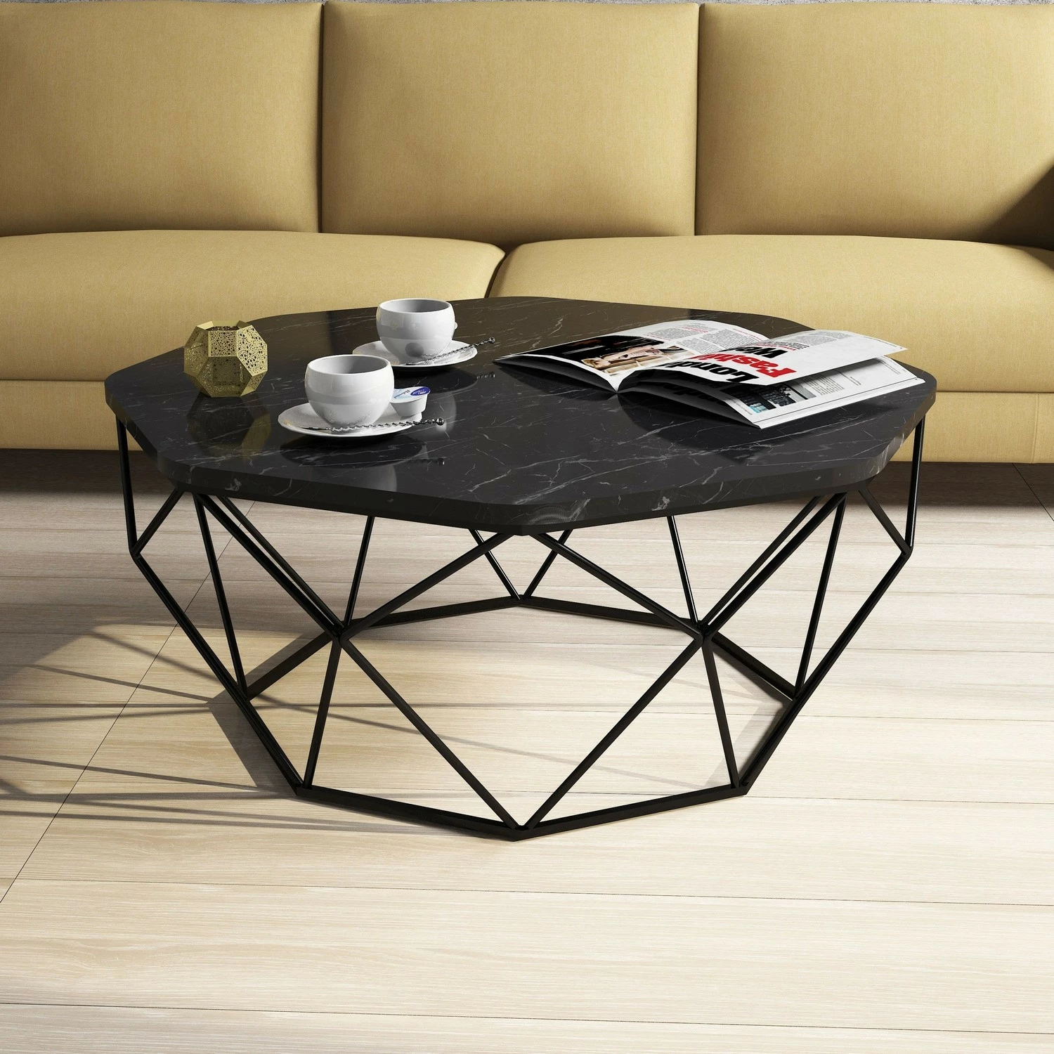 Tavolinë kafeje Skye Decor, diamant, mermer i zi