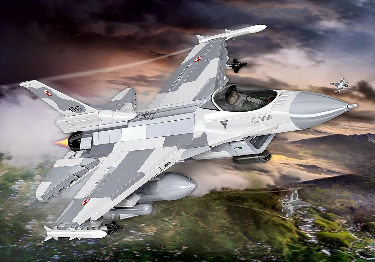Set blloqesh ndërtimi, Cobi, F-16C Fighting Falcon COBI-5910, 463 pjesë, shkallë 1:48, me figurë pilot dhe bazament