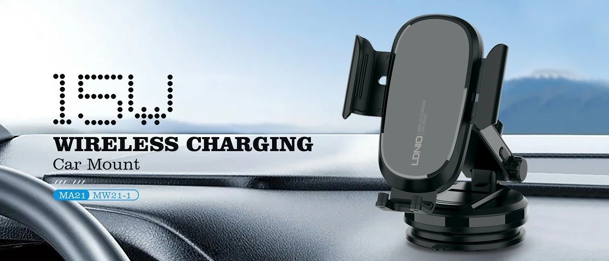 Mbajtës telefoni për veturë LDNIO MW21, karikim pa kabllo Qi 15W, USB-C, montim në grilë ajri, i zi