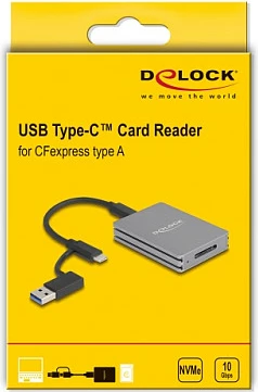 Lexues kartelash DeLOCK USB-C për CFexpress Type A, USB 3.2 Gen 2, 10Gbps, gri