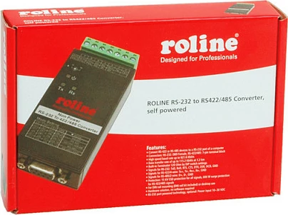 Konvertues ROLINE RS-232 në RS-422/485, DIN rail, vetëfurnizues, i zi