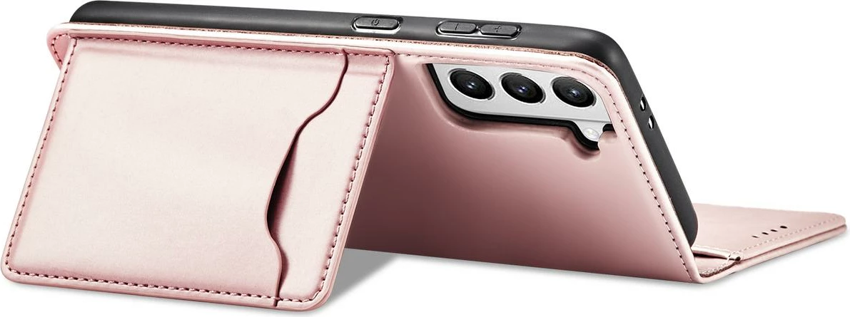 Mbështjellës Hurtel Magnet Card Case për Samsung Galaxy S22+, me kapak, xhep kartelash, rozë