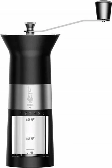 Mulli kafeje Bialetti PRO, manual, gurë qeramikë, 6 nivele bluarje, i zi