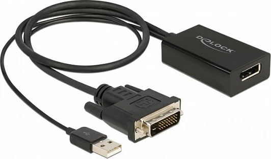 Adapter DeLOCK DVI mashkull në DisplayPort 1.2 femër, 0.5 m, 4K HDR, i zi