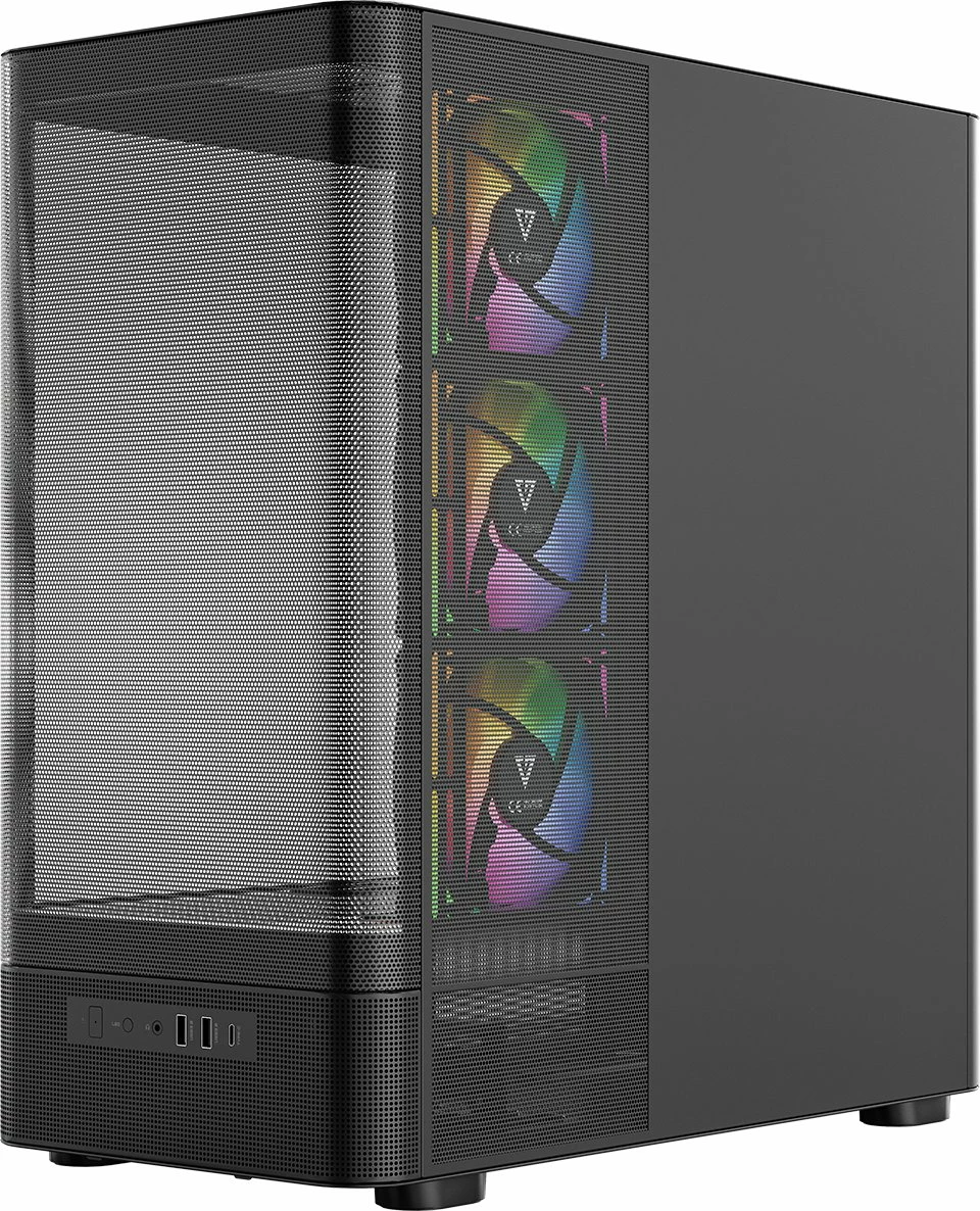 Kasë Modecom Volcano AQ400 ARGB (MC-A-AQ400-4FA-B) Midi Tower ATX/mATX/ITX, ekran LCD, 4x120mm ARGB, USB-C, e zezë