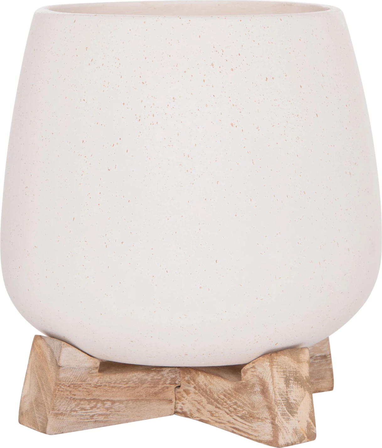 Vazo e vogël FRELLO, fibër-cement, ngjyrë e bardhë, me bazë teak, 14.5x14.5x16cm