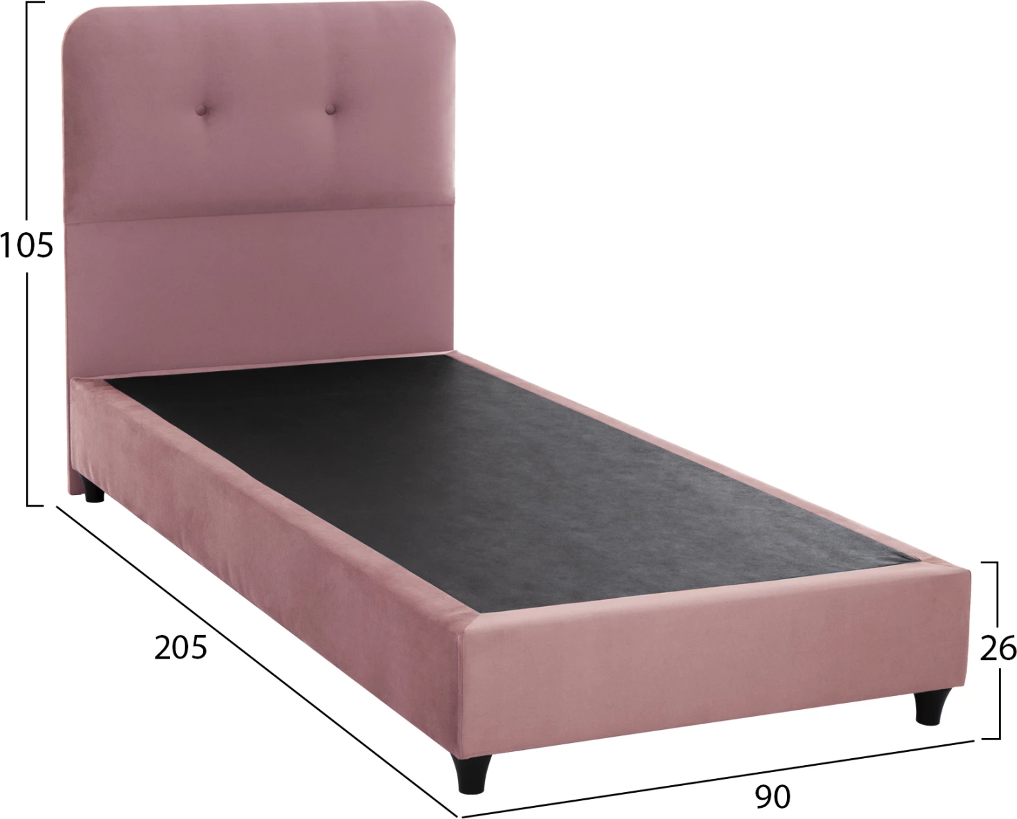 Krevat DOLORES FH649.12 kadife rozë e pluhurosur 90x200 cm