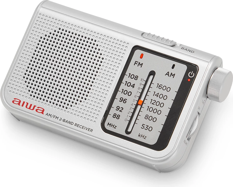 Radio xhepi Aiwa RS-55/SL FM/AM, antenë teleskopike 48 cm, jack 3.5mm, Silver, set me kufje + çantë + rrip + 2x AA bateri